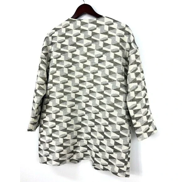 FRNCH Womens Open Jacket Metallic Ivory Silver Gold Medium Large Anthropologie - Picture 6 of 12